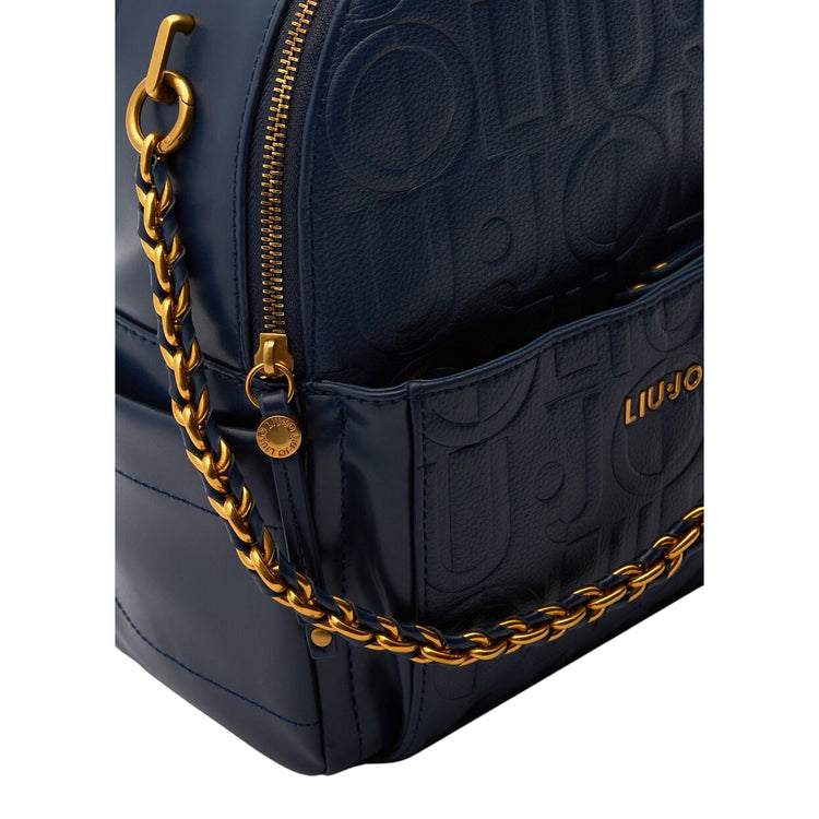 Zaino Blu Donna con logo a rilievo all over e catena dettaglio catena