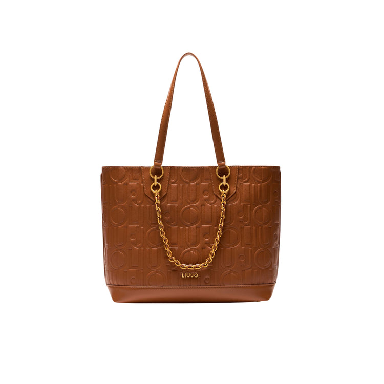 Borsa tote media Marrone da donna con catena decorativa