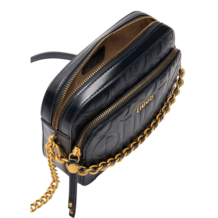 Borsa a tracolla media con catena nero dettaglio chiusure con zip