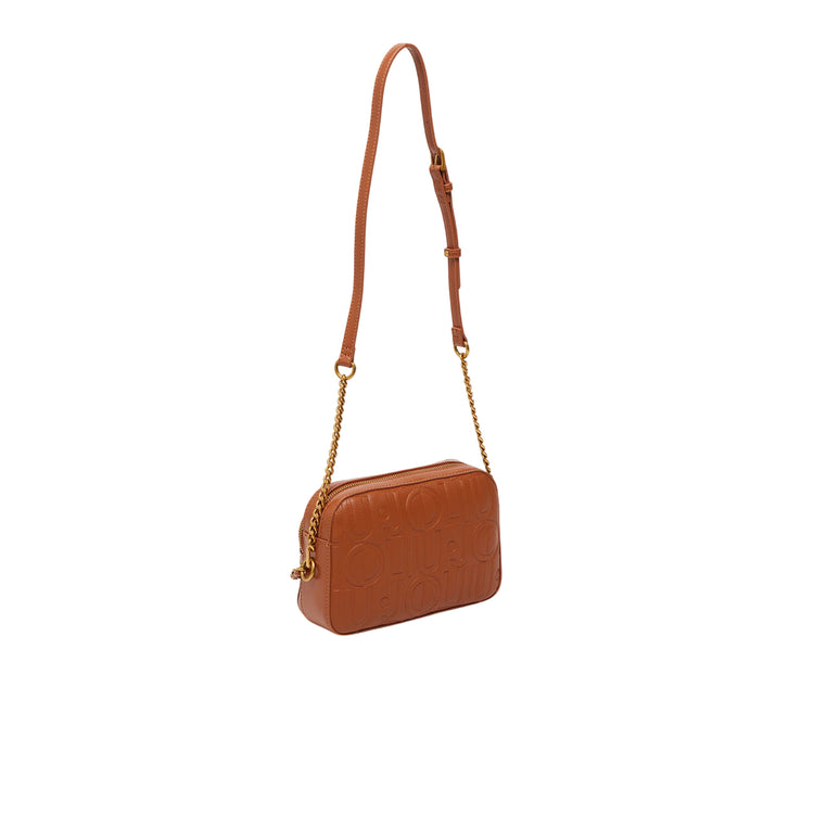 Borsa a tracolla media con catena marrone retro