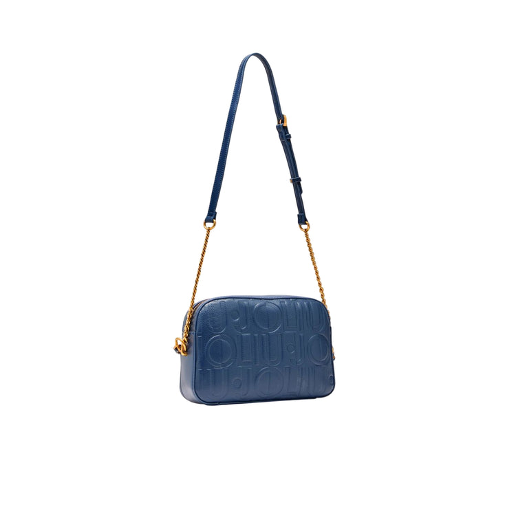 Borsa a tracolla media con catena blu retro