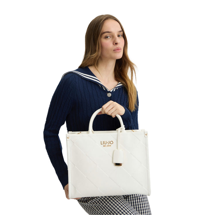 Borsa Donna shopper a rombi in rilievo Bianco modella