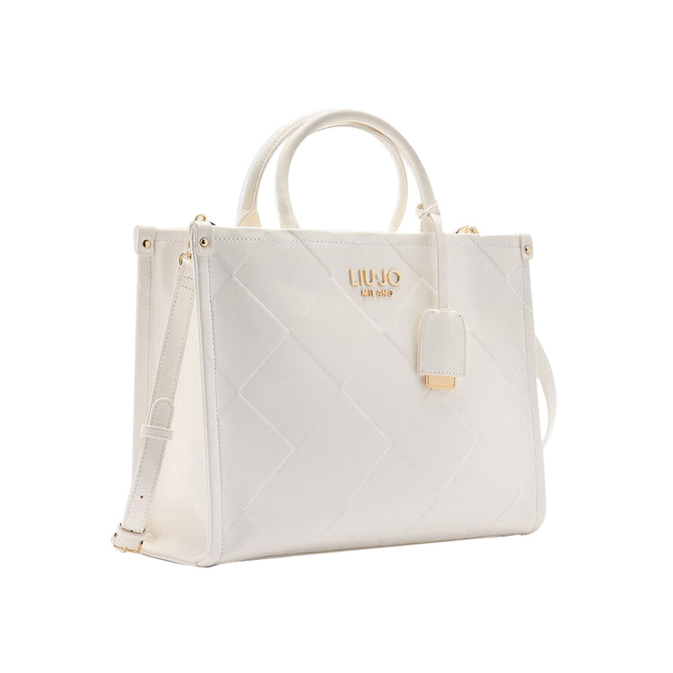 Borsa Donna shopper a rombi in rilievo Bianco