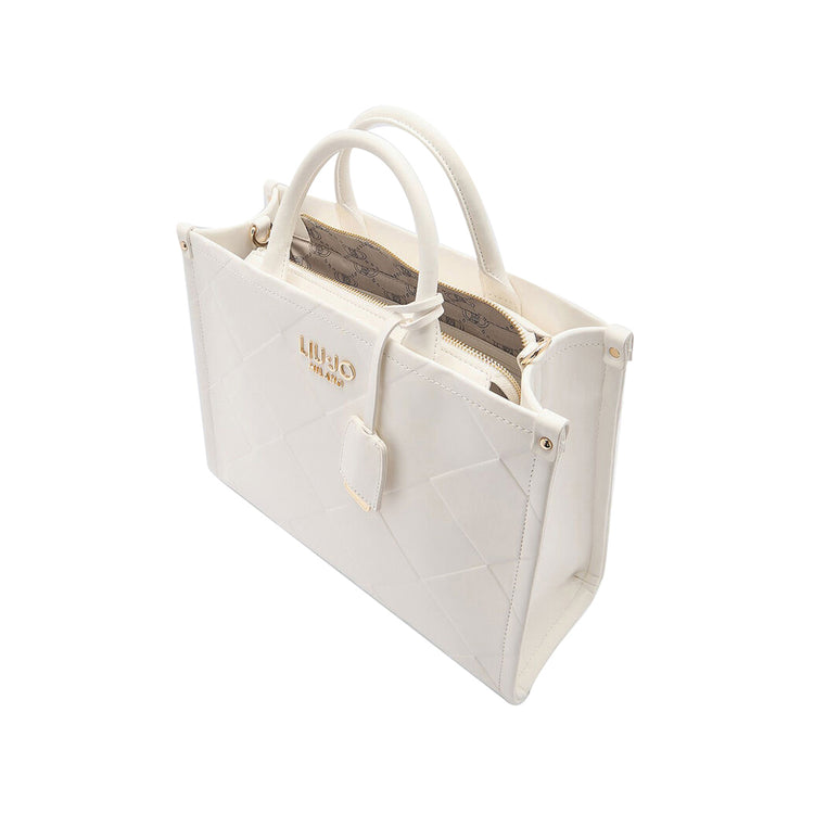 Borsa Donna shopper a rombi in rilievo Bianco