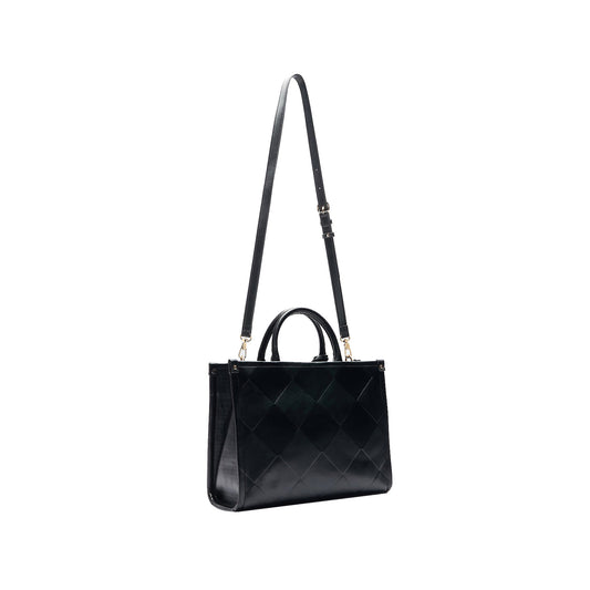 Borsa Donna shopper a rombi in rilievo Nero retro