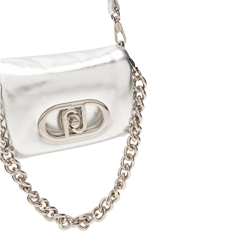 Borsa a spalla piccola LaPuffy laminata argento