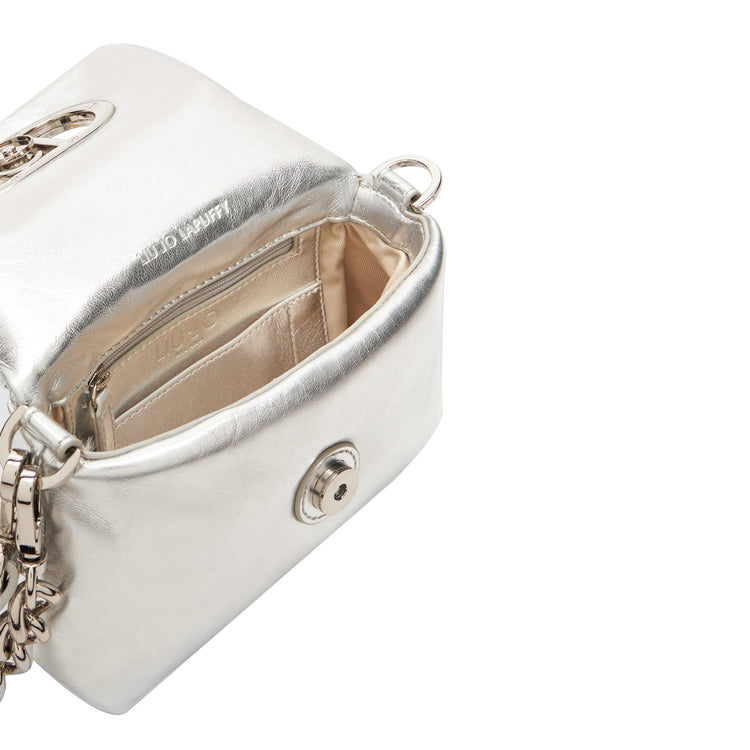 Borsa a spalla piccola LaPuffy laminata argento interno