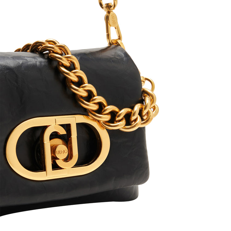 Borsa a spalla piccola LaPuffy tinta unita nera dettaglio