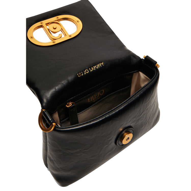 Borsa a spalla piccola LaPuffy tinta unita nera interno