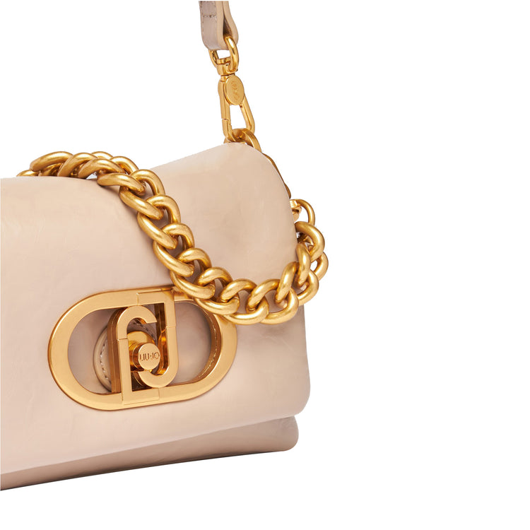 Borsa a spalla piccola LaPuffy tinta unita beige dettaglio