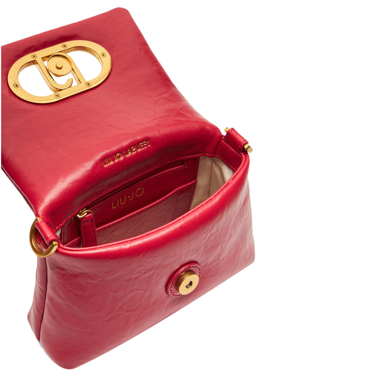Borsa a spalla piccola LaPuffy tinta unita rossa interno