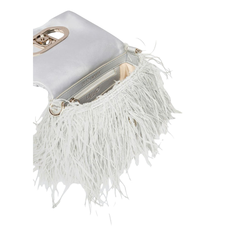 Borsa piccola a spalla LaPuffy con piume Celeste interno