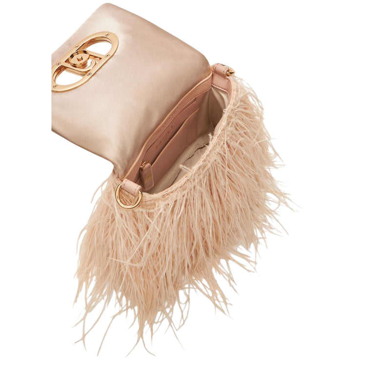 Borsa piccola a spalla LaPuffy con piume Rosa interno