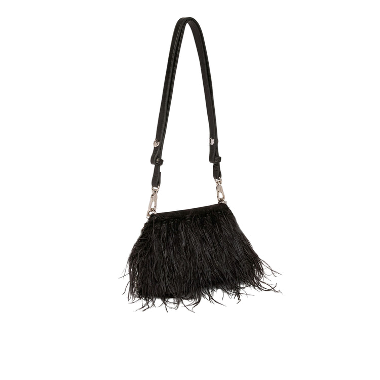 Borsa piccola a spalla LaPuffy con piume Nero retro