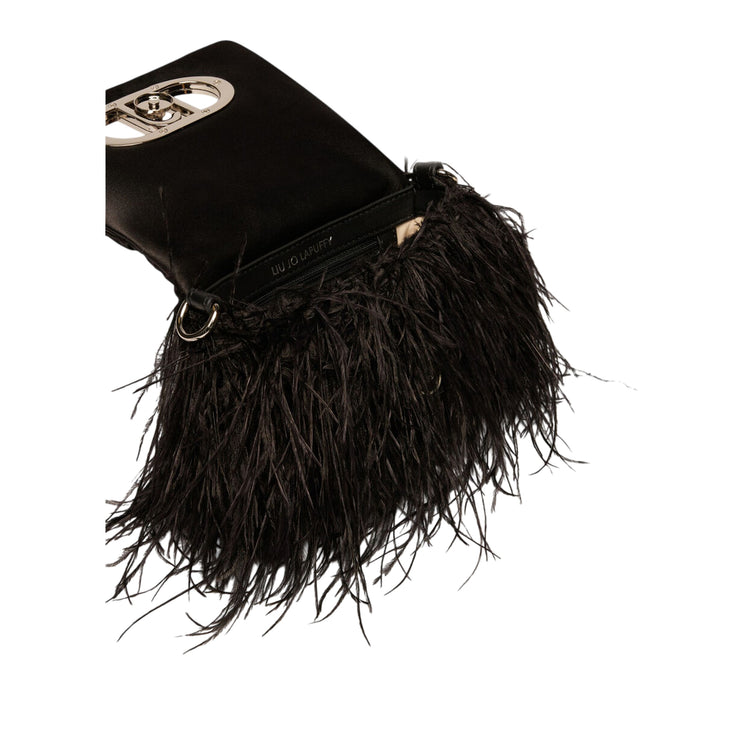 Borsa piccola a spalla LaPuffy con piume Nero