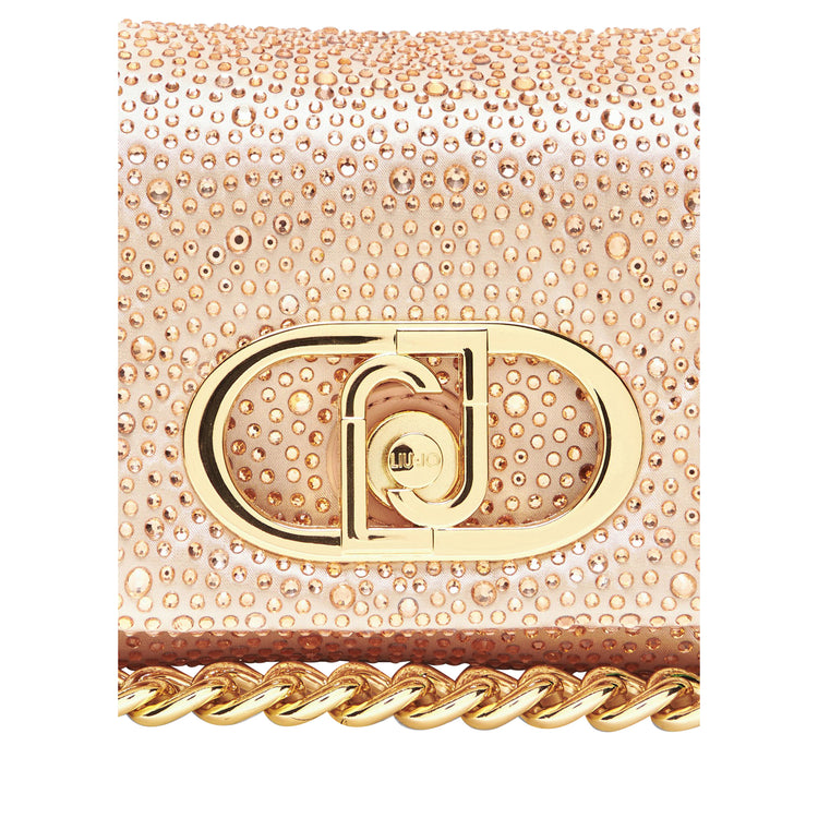 Borsa piccola a spalla LaPuffy con strass Rosa dettaglio logo