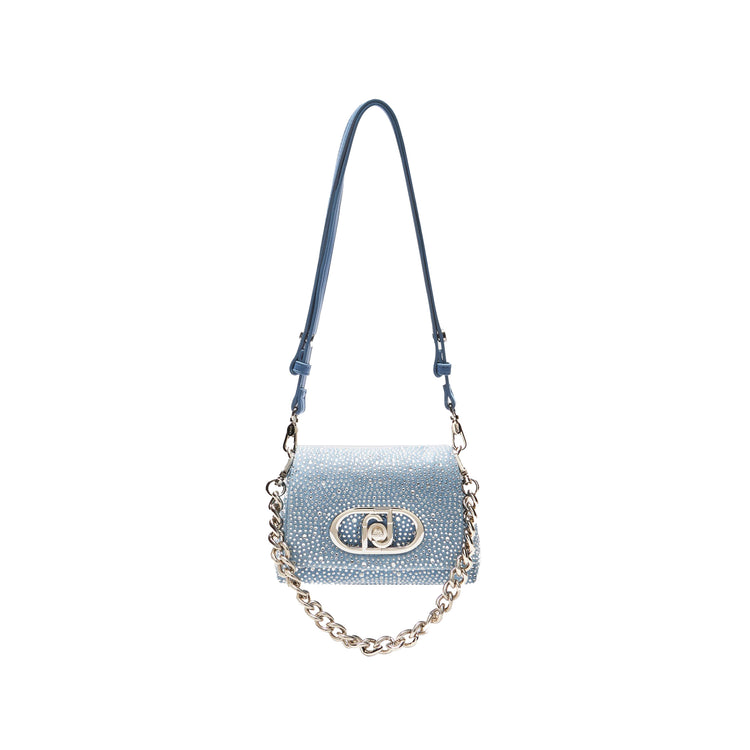 Borsa piccola a spalla LaPuffy in denim con strass