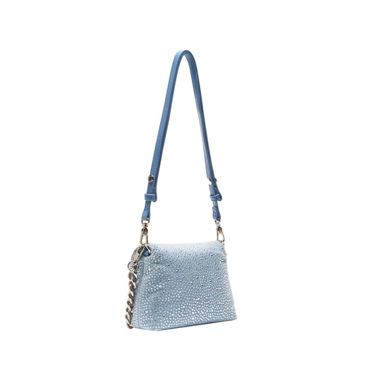 Borsa piccola a spalla LaPuffy in denim con strass retro