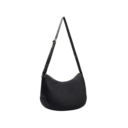 Borsa a spalla in nylon con catena Nero retro