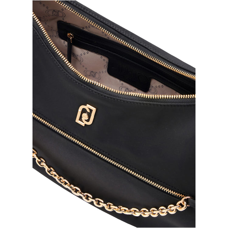 Borsa a spalla in nylon con catena Nero dettaglio