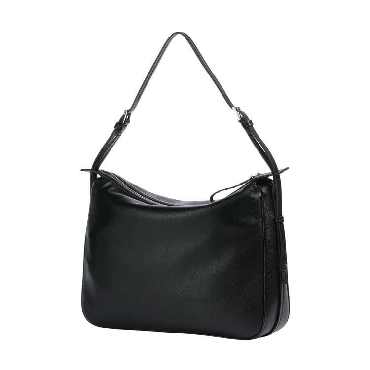 Borsa a spalla in pelle nera con dettagli oro