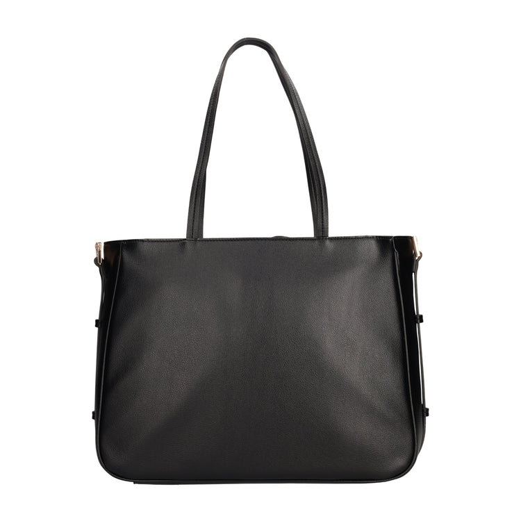 Shopping bag nera in ecopelle hardware dorato