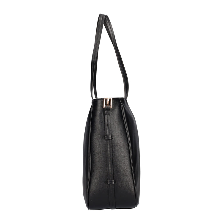 Shopping bag nera in ecopelle hardware dorato