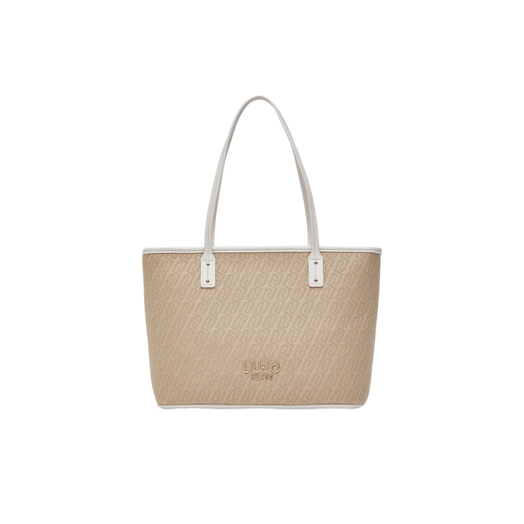 Borsa Donna Beige monogram, con manici a spalla e zip