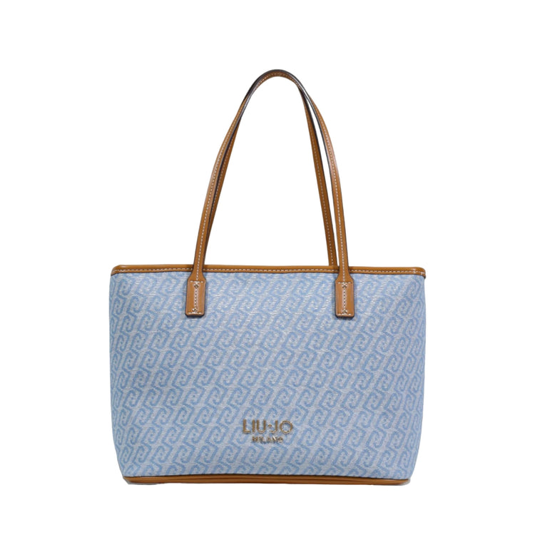 Borsa a spalla Donna in denim jacquard celeste