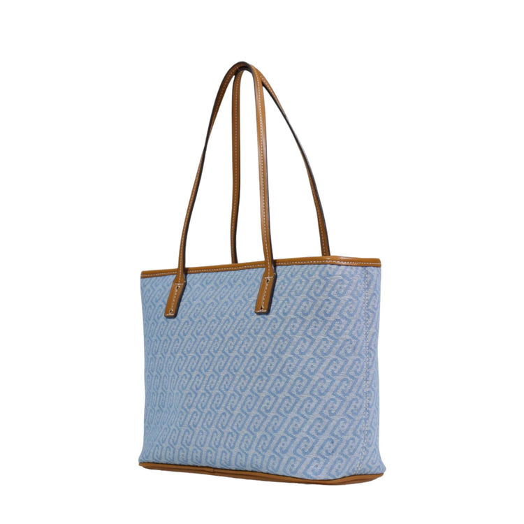 Borsa a spalla Donna in denim jacquard celeste