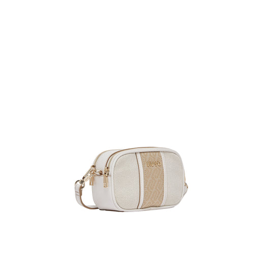 Mini bag a tracolla color crema con inserto jacquard