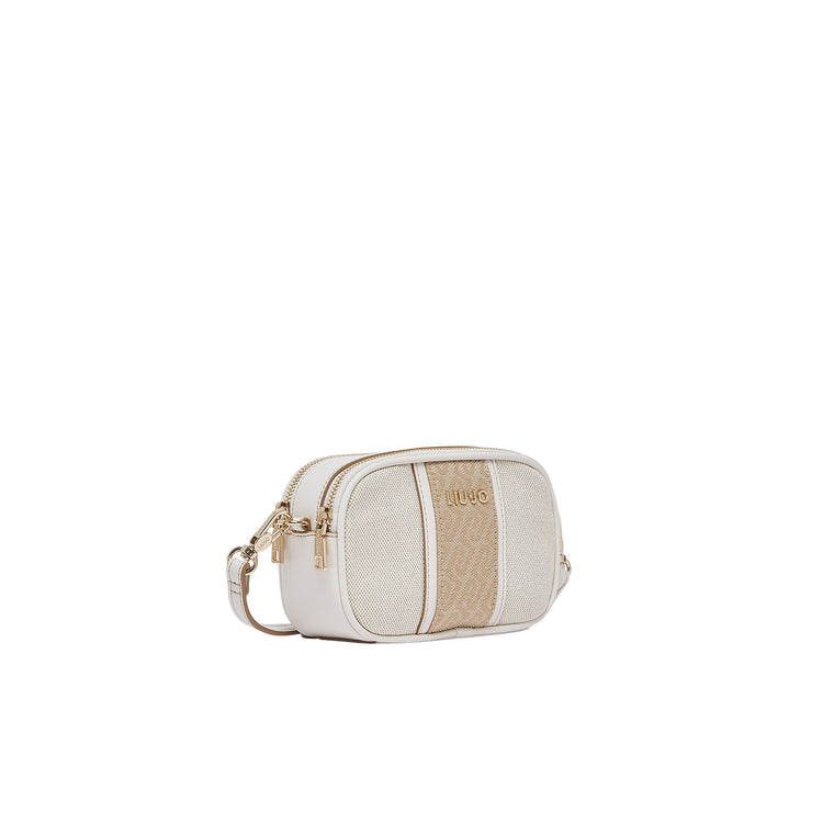 Mini bag a tracolla color crema con inserto jacquard
