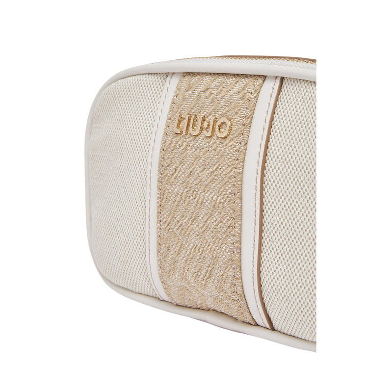 Mini bag a tracolla color crema con inserto jacquard