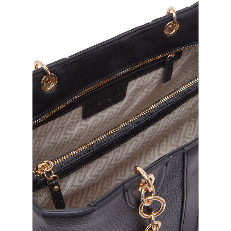 Borsa a spalla media con inserti catena Nero dettaglio interno