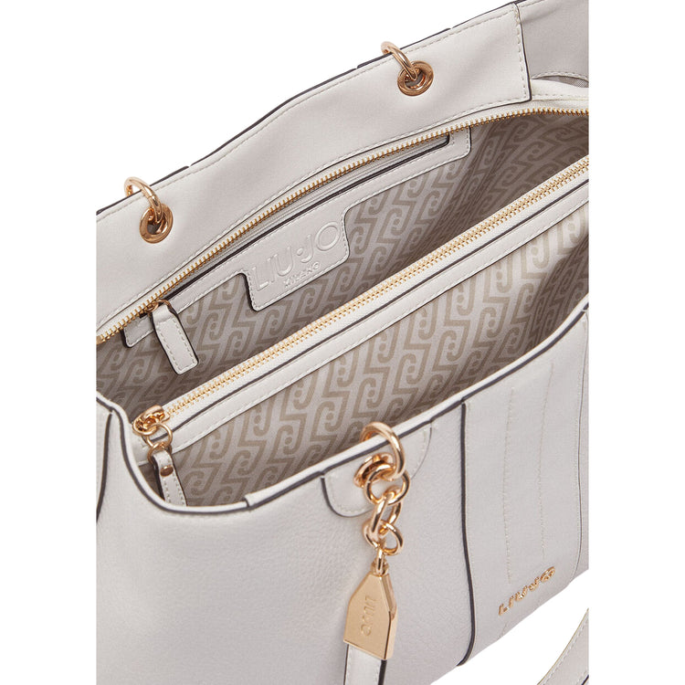 Borsa a spalla media con inserti catena Bianco interno