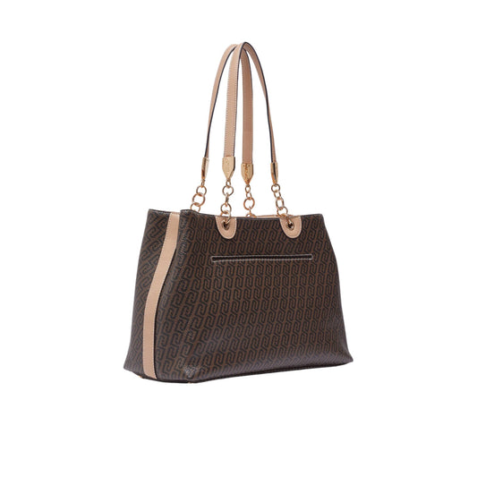 Borsa a spalla media con doppio scomparto marrone retro