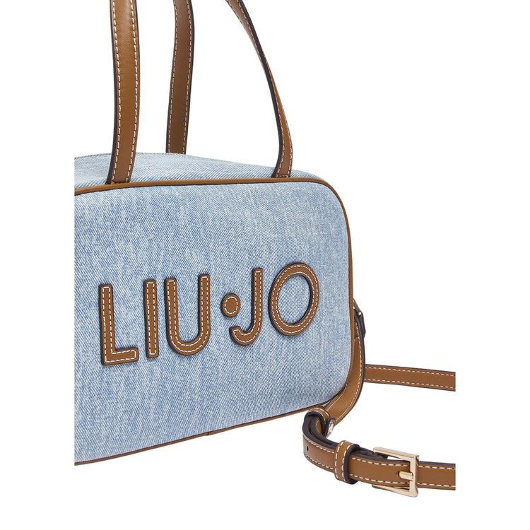 Borsa bowling in denim con tracolla