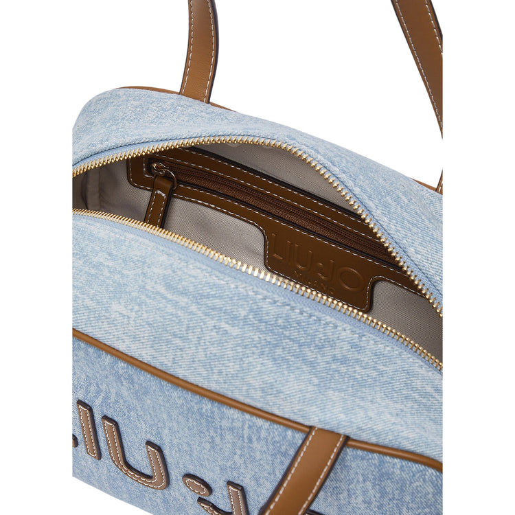 Borsa bowling in denim con tracolla