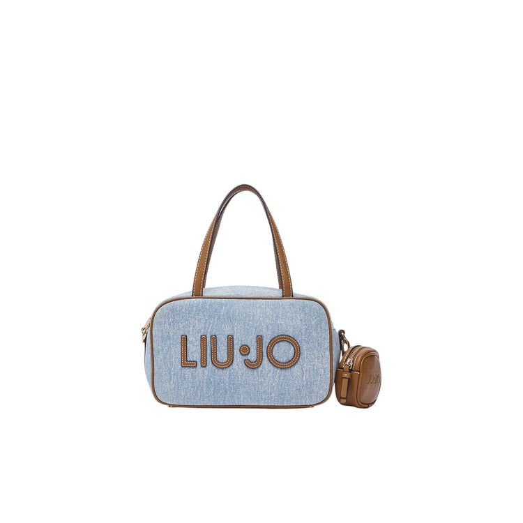 Borsa bowling in denim con tracolla