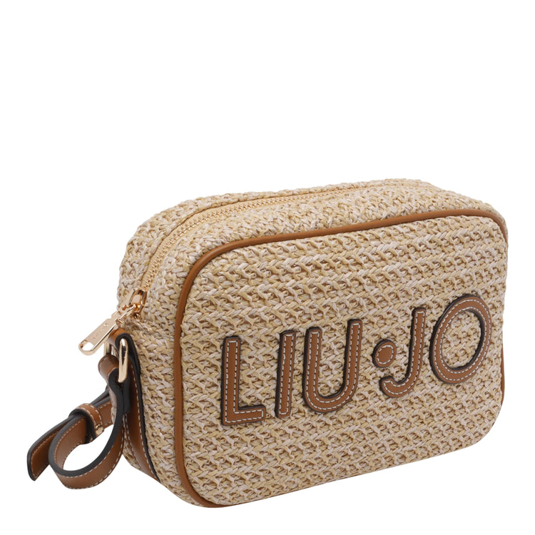 Borsa crossbody beige con logo centrale