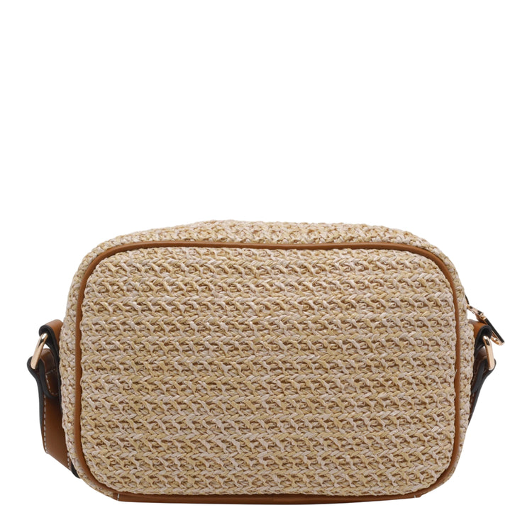 Borsa crossbody beige con logo centrale