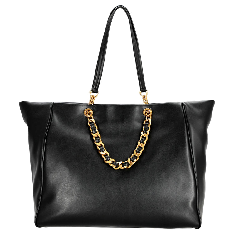 Borsa nera grande in ecopelle hardware dorato