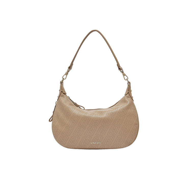 Borsa Donna Beige logata, con tracolla e manico a mano