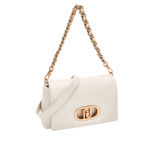 Borsa crema a tracolla con manico a catena