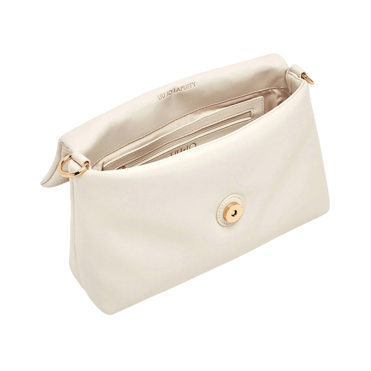 Borsa crema a tracolla con manico a catena