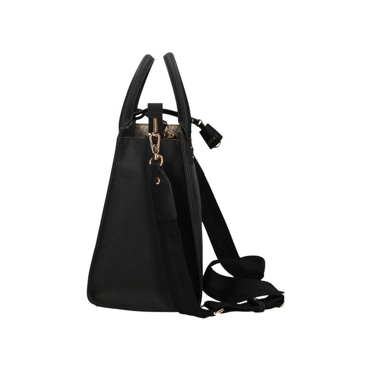 Borsa a mano nera in ecopelle con tracolla