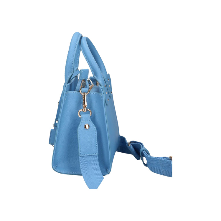 Borsa a mano azzurra in ecopelle con tracolla rimovibile