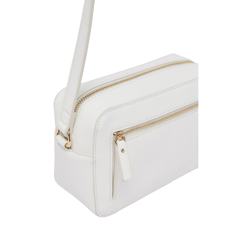 Borsa a tracolla bianca con stampa saffiano