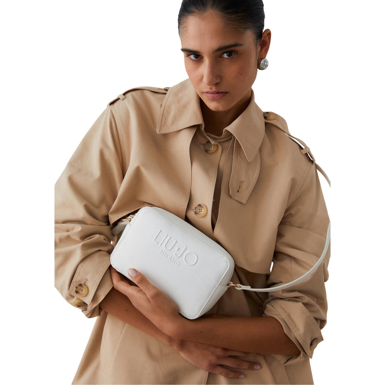 Borsa a tracolla bianca con stampa saffiano