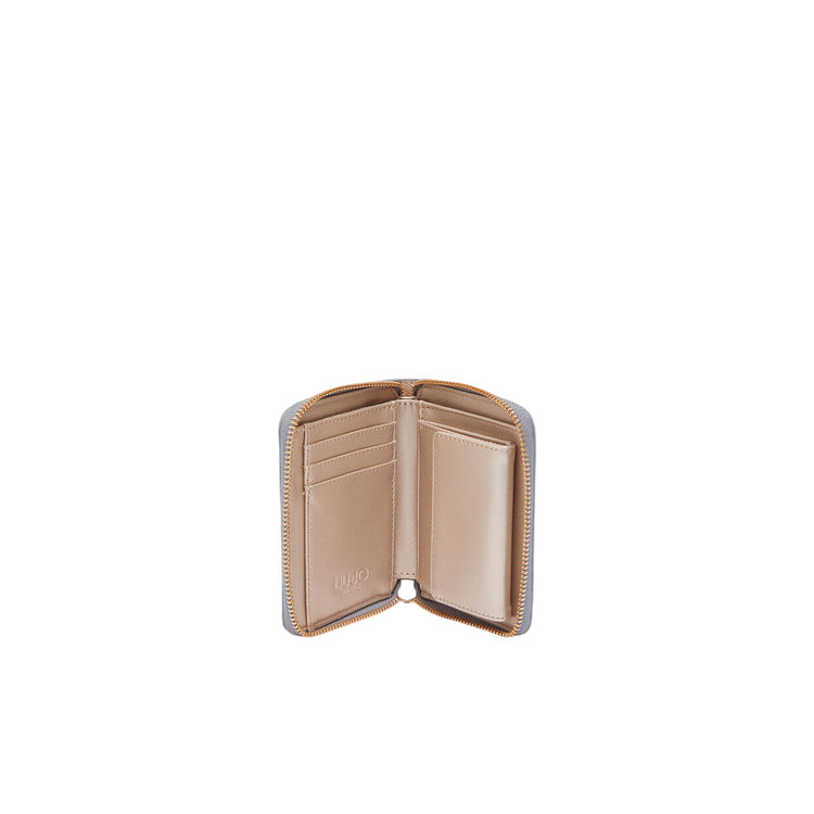 Portafoglio piccolo Donna effetto bottalato Celeste interno